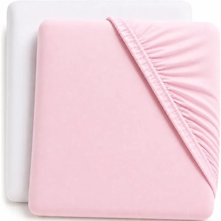DuDu N Girlie Baumwolle Jersey Kinderbett Spannbettlaken, 60 cm x 120 cm, 2-teilig, weiß/pink – Bild 1