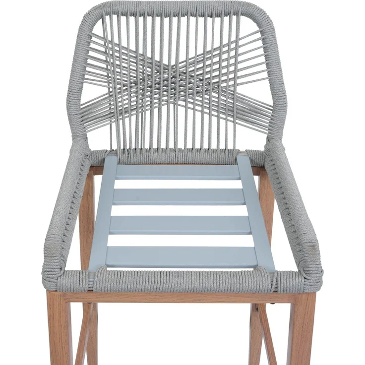 2er-Set Rope-Barhocker HWC-O21, Outdoor Sitzpolster Seilgeflecht Metall Holz-Optik ~ hellgrau, Kissen dunkelgrau – Bild 6