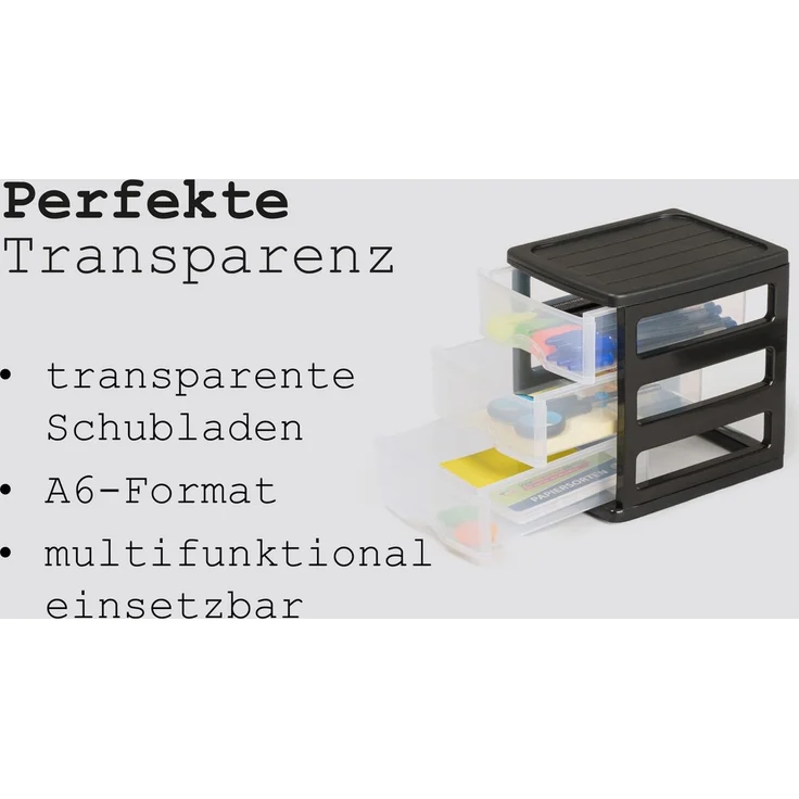 Hausfelder Schubladenbox Schubladenschrank A6 2 Stk. mit 3 Schubladen, (2-St, A6 mit 3 Schubladen), leicht zu reinigen, BPA-freier Kunststoff, verchiedene Größen – Bild 4