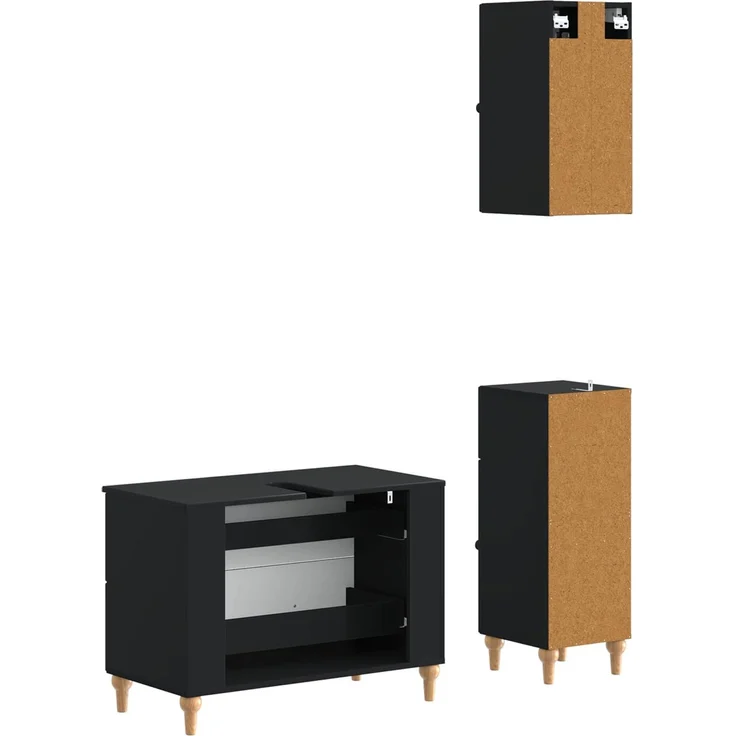 vidaXL 3-teiliges Badezimmer-Schranksystem ALKMAAR Schwarz 3417748 – Bild 6