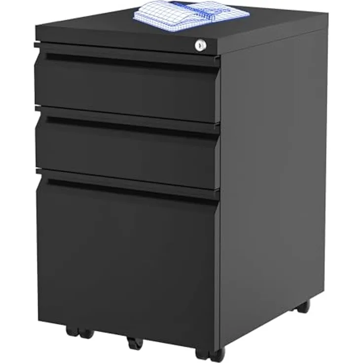 FLEXISPOT Aktenschrank Aufbewahrungsschrank (Rollcontainer, Büroschrank, rollcontainer Schreibtisch mit 3 Schublade für Büro) Wohnzimmer & Schlafzimmer,mit Schlüsselschloss und Anti-Kipp-Rad