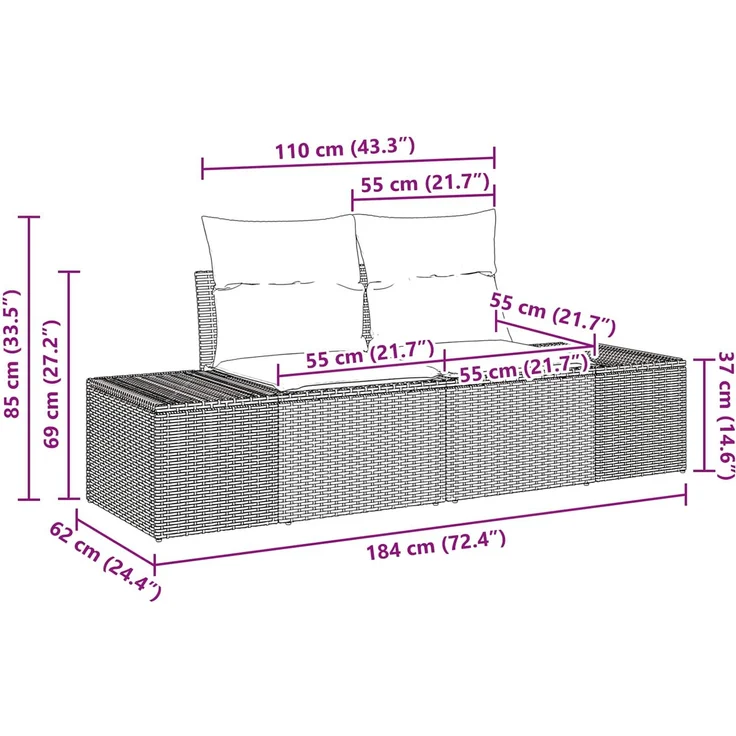 vidaXL Gartensofa-set mit Kissen 6 pcs Braun Poly-Rattan 3347084 – Bild 9
