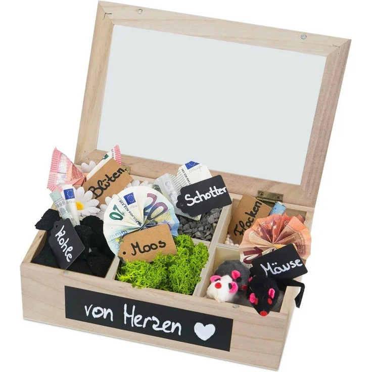 SURPRISA Geschenkbox Schotter-Schatulle Geldgeschenk, aus Paulownienholz, 6 Fächer, Geschenk zur Hochzeit, Geburtstag usw. – Bild 3