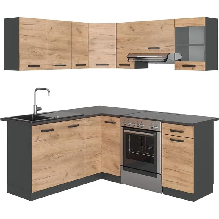 Eckküche Rick Goldkraft Eiche/Anthrazit 190 x 46 cm , AP Anthrazit Vicco