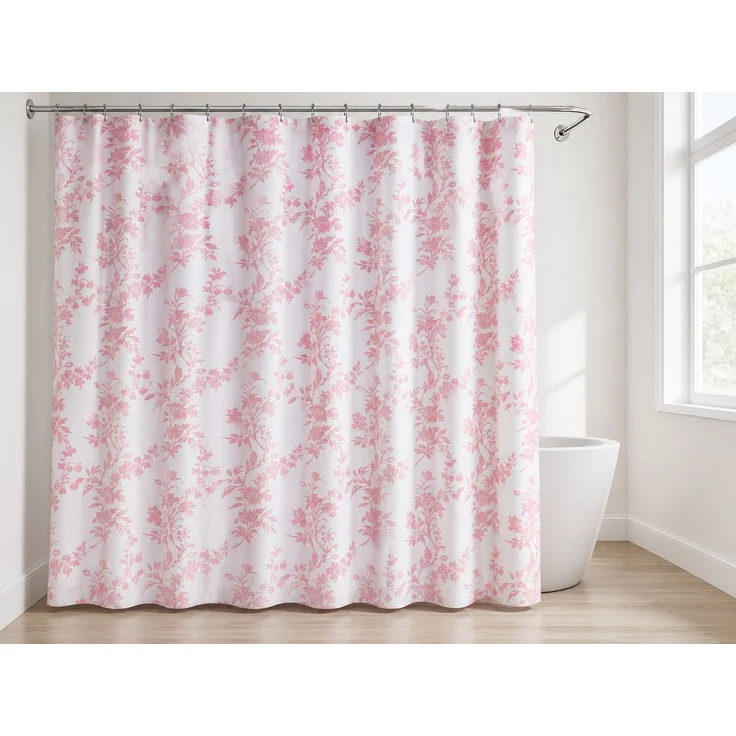 Wasserdichter Duschvorhang mit Blumenmuster Rosa, 300x180 cm – Bild 2