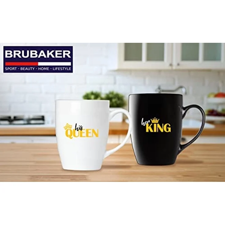 BRUBAKER Tasse Kaffeetassen Her King & His Queen mit Grußkarte, 2-tlg, Keramik, Kaffeebecher - 300 ml Tassen Geschenkset - in Geschenkbox – Bild 5
