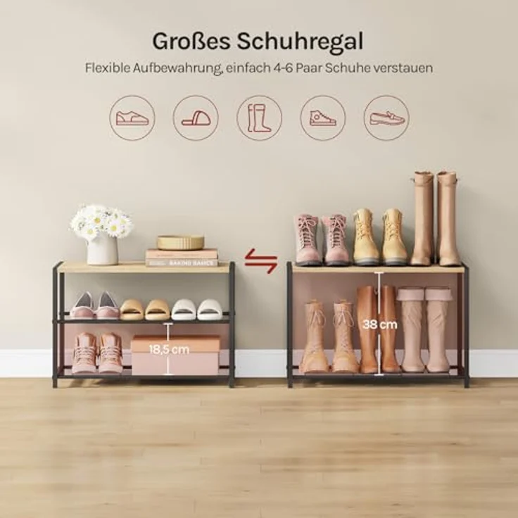 Schuhbank Schuhregal Badregal mit Sitzfläche schwarz-eiche 63 x 30 x 42 cm – Bild 6