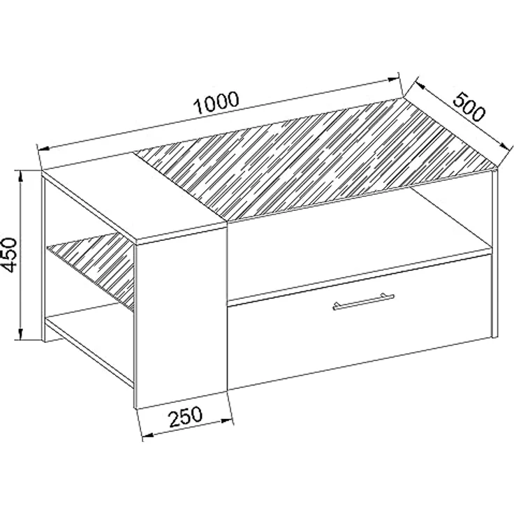 MID.YOU Couchtisch Schwarz, Glas-Holzwerkstoff, 1 Schublade, 100x45x50 cm mit Stauraum – Bild 3