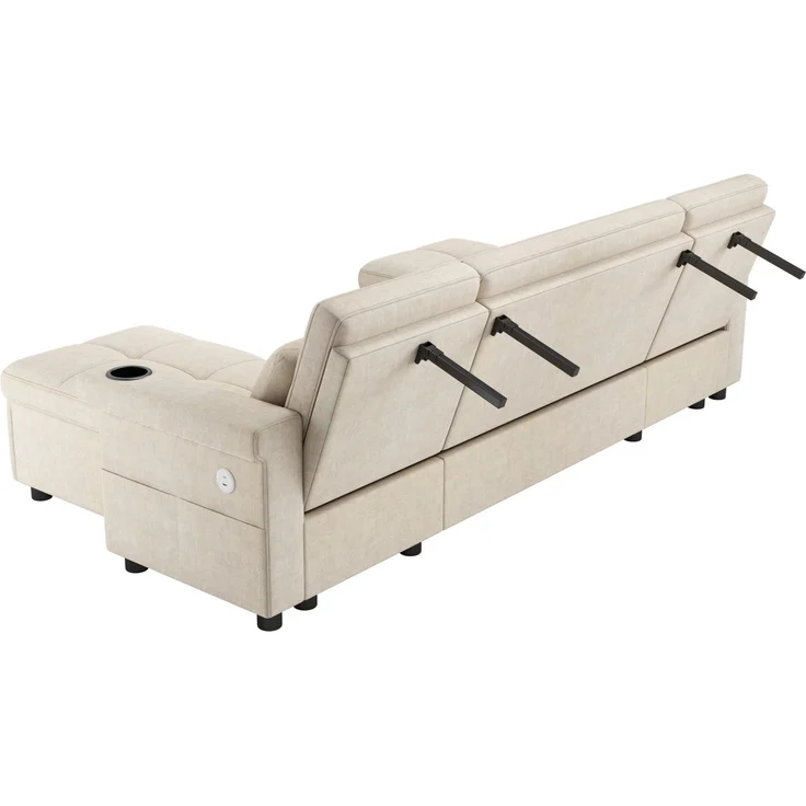 U-förmiges Ecksofa, Chenille mit Schlaffunktion und Stauraum, 268,5 x 141,5 x 90 cm, Beige – Bild 10