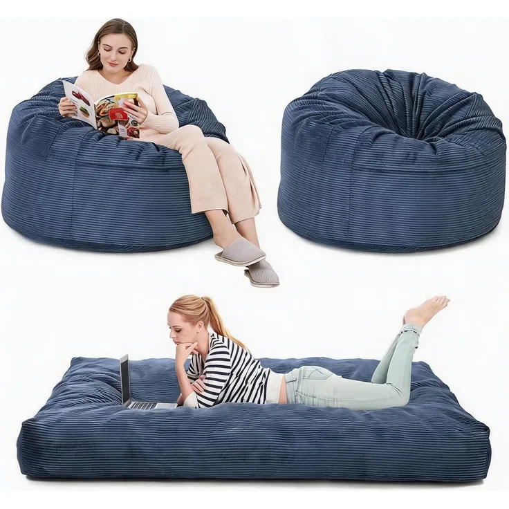 IDEALHOUSE 2-in-1 Sitzsack-Bett, Sitzsack-Sessel 200*150cm,Schaumstoff Sofa | Sitzsack-Sofa mit Bettfunktion, Memory/Hochdichtschaum-Füllung, Cordbezug abnehmbar&maschinenwaschbar, Blau2