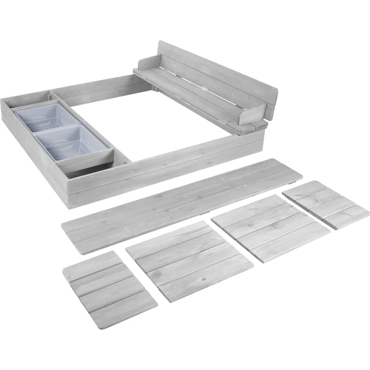 roba Sandkasten - aufklappbare Sitzbank - 2 Spielwannen - 4 abnehmbare Sitzplatten - wetterfest - Grau – Bild 4