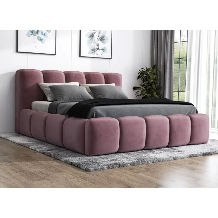 A&J MöbelLand 'Sonic' Polsterbett, Polyester, Rosa, 120 x 200, mit Lattenrost, mit Bettkasten