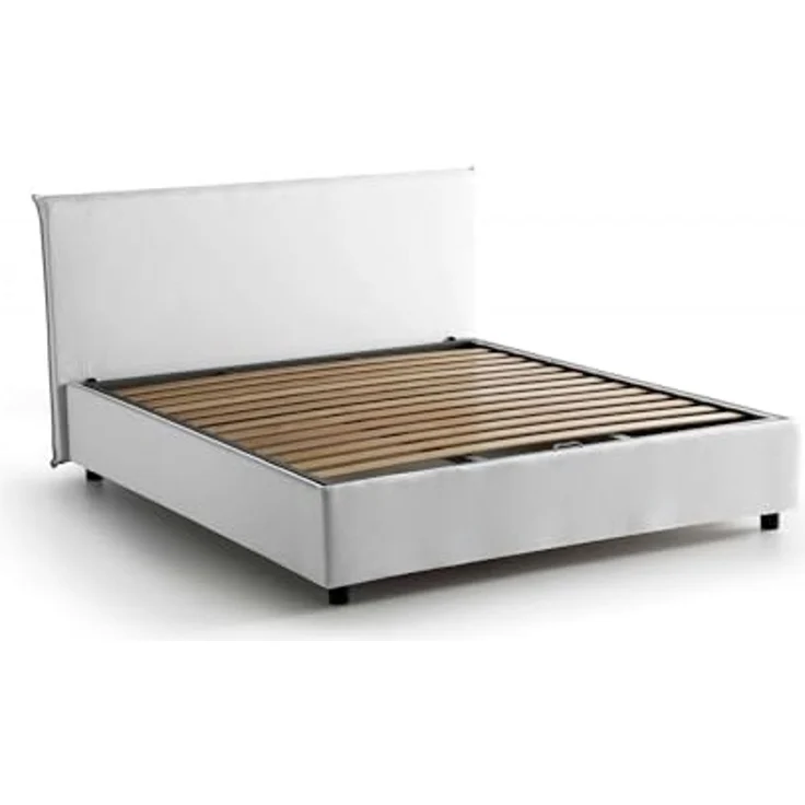 Talamo Italia - Doppelbett Bonella, Bettkasten mit Stoffbezug, 100 % Made in Italy, Öffnung vorne, geeignet für Matratzen 160x200 cm, Weiß – Bild 3