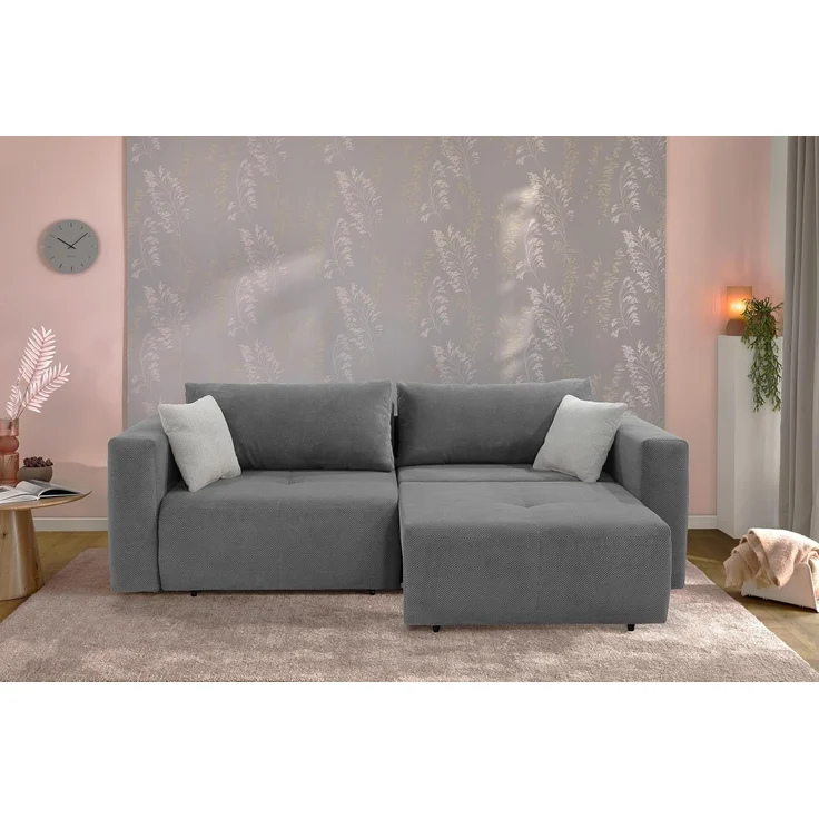 Schlafcouch Verwandlung Big-Sofa zum Ecksofa Schlaffunktion Bettkasten Cord Grau – Bild 4