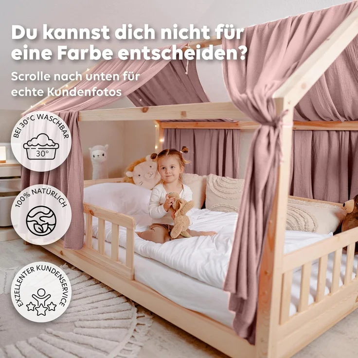 lilimaus Betthimmel Hausbetthimmel Baumwoll Musselin Betthimmel Kinder Hausbett 2er Set, Stilvolle Musselin-Deko für Kinderzimmer, ideal als Geschenkidee – Bild 5