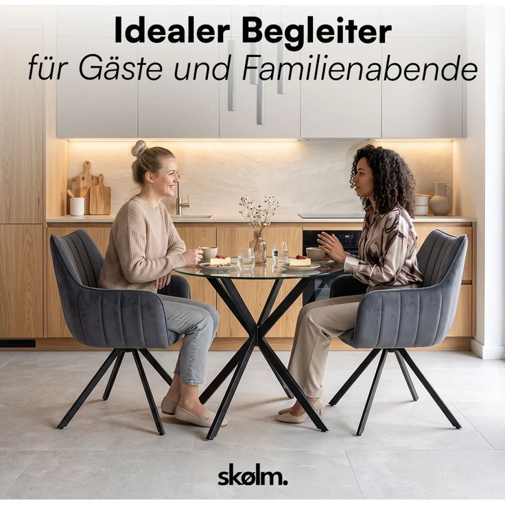 skølm 'Gymir' Esszimmerstühle, 2er Set, anthrazit, gepolsterter Leinenbezug mit Kanalsteppung, drehbar & höhenverstellbar, Polsterstühle mit Armlehnen, bis 150 kg belastbar – Bild 9