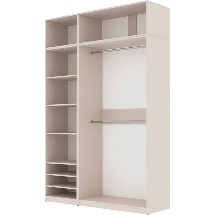 Marmex Möbel Tres Set-N/N hoher Schrank ohne Türen, Einbauschranksystem, Ankleidezimmer Möbel mit Regalen und Kleiderstangen, laminierte Spanplatte, graubeige cashmere 150x246x51 cm