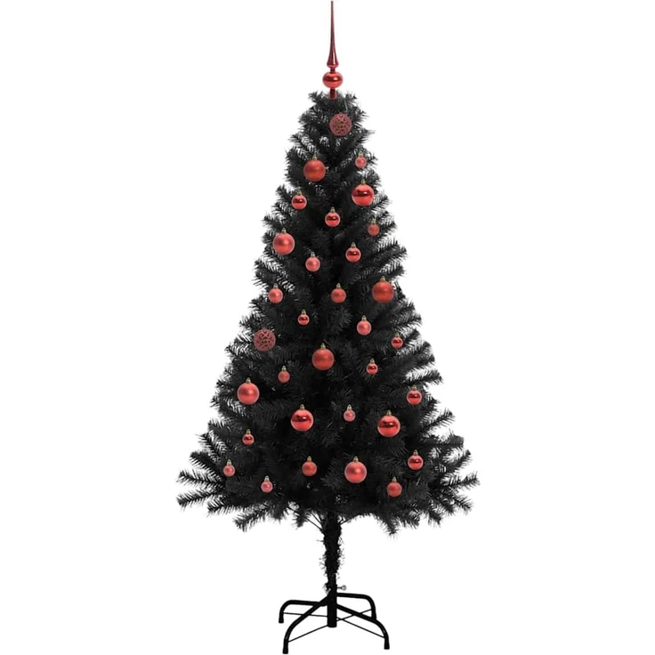 vidaXL Weihnachtsbaum mit LED-Beleuchtung Schwarz 150 cm PVC und Stahl 3396465 – Bild 4
