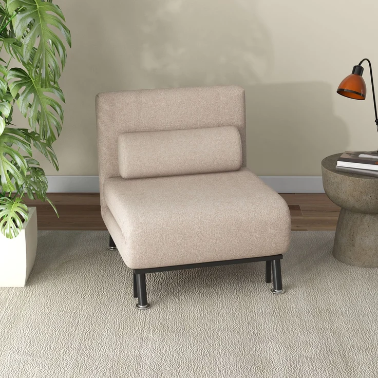 MELAYR, Klappsessel mit Bettfunktion, klappbarer Relaxsessel in Leinenoptik, 75 x 70 x 75 cm, Beige – Bild 3