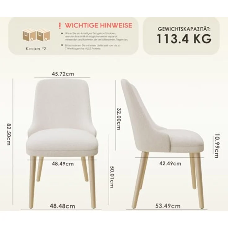 COLAMY Esszimmerstühle 4er Set, Gepolsterter Stuhl mit Holzbeinen, Hohe Rückenlehne für Esszimmer/Restaurant/Café, Beige – Bild 3