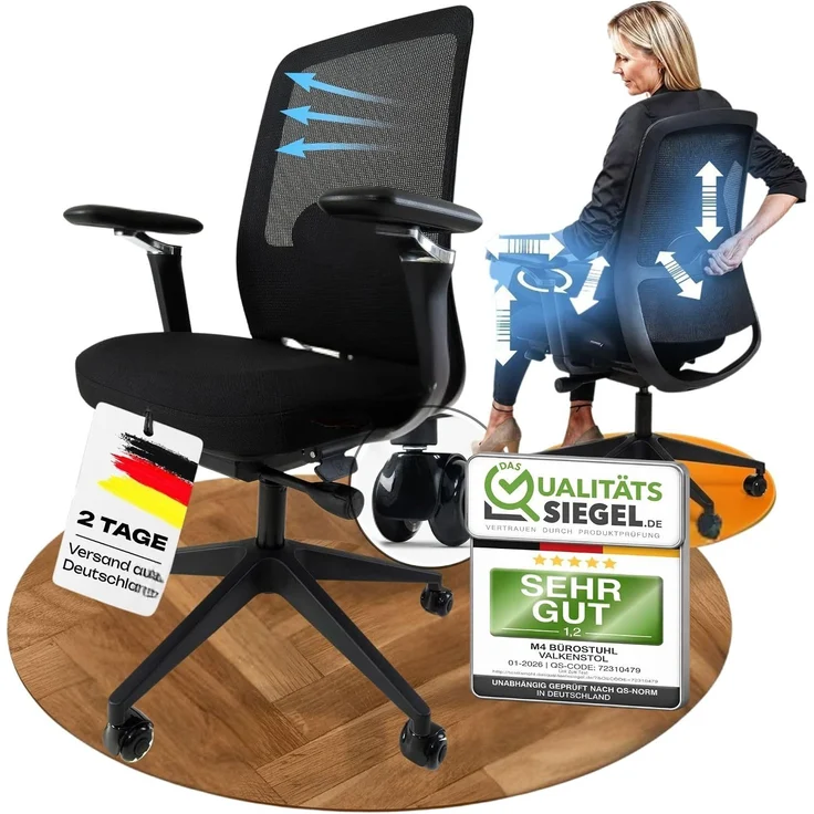 VALKENSTOL M4 Armstütze - Bürostuhl ergonomisch - 5 Jahre Garantie - 5D Armlehnen - verstellbare Sitztiefe - Schreibtischstuhl mit Gummirollen – Bild 8