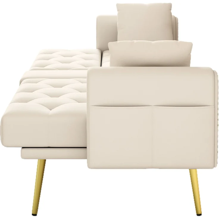 Schlafsofa mit 3-fach verstellbarer Rückenlehne und Getränkehalter, Velours, 175x80x73,5 cm, Beige – Bild 9