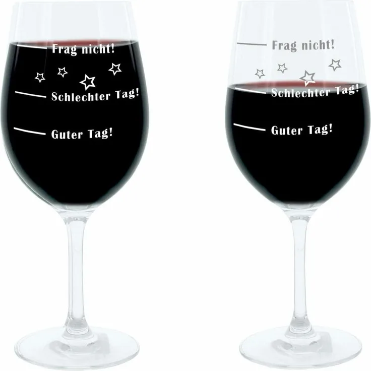 Leonardo Weinglas XL, 2er Set, Guter Tag!, Schlechter Tag!, Frag Nicht!, Stimmungsglas mit lustiger Gravur, Mood Wein Glas, 610 ml