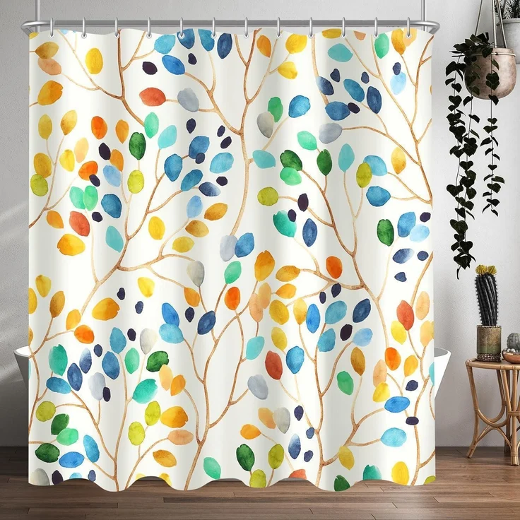 Duschvorhang Antischimmel Textil Bunter Baum 200x200cm wasserabweisend – Bild 8