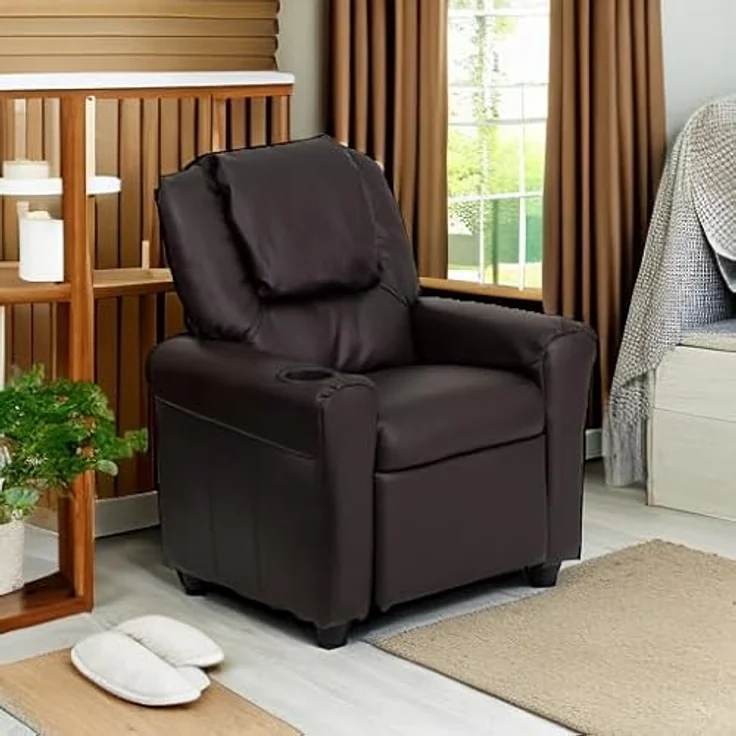 Flash Furniture Kids Recliner with Cup Holder, Leather, Brown LeatherSoft, Set of 1 – Bild 7