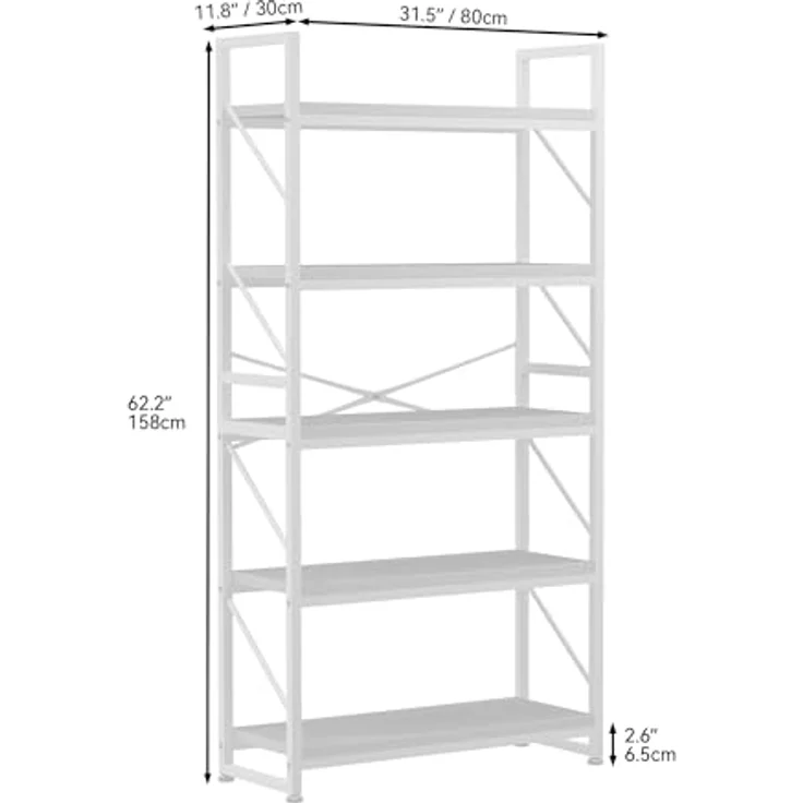 YITAHOME Bücherregal mit 5 Ebenen, Großes Standregal, Holzregal und Metallrahmen, Industrieregal, Bodenstehendes Lagerregal, für Wohnzimmer, Home Office, Weiß Regal – Bild 3