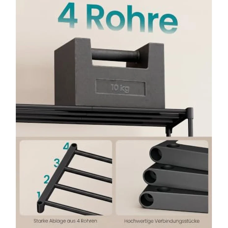 SONGMICS Schuhregal, 2 Ebenen, Schuhablage schmal, Schuh-Organizer Metall, Flur, Wohnzimmer, Kleiderschrank, platzsparend, stapelbar, 30 x 45 x 31 cm, schwarz LSA112BH01 – Bild 4