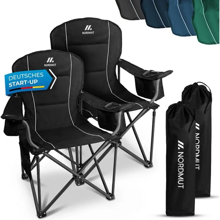 Nordmut Campingstuhl Klappstuhl faltbar, Outdoor Strand Angeln Garten, 200 kg, Armlehne (Spar-Set, 2 St), Kühltasche, Getränkehalter, breite Sitzfläche, gepolstert, wetterfest – Bild 1