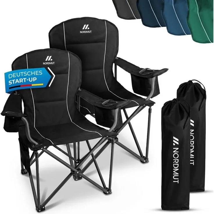 Nordmut Campingstuhl Klappstuhl faltbar, Outdoor Strand Angeln Garten, 200 kg, Armlehne (Spar-Set, 2 St), Kühltasche, Getränkehalter, breite Sitzfläche, gepolstert, wetterfest