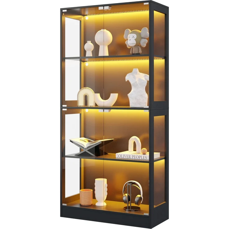 Merax 170 cm LED Vitrine, Glas Sammlungsvitrine Transparent, 4 Ebenen Stauraum, App-gesteuertes LED-Licht, Push-to-Open Türen, Vitrine für Figuren & Modelle, Schwarz – Bild 10