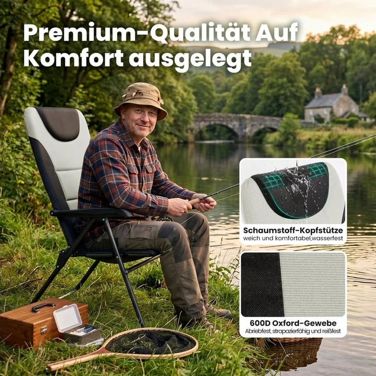 HOMECALL Campingstuhl Gartenstuhl Gepolsterter Klappstuhl für Wohnwagen Outdoors-150kg (2 St), Hochlehner Anglerstuhl mit 5-fach verstellbarer Rückenlehne – Bild 4