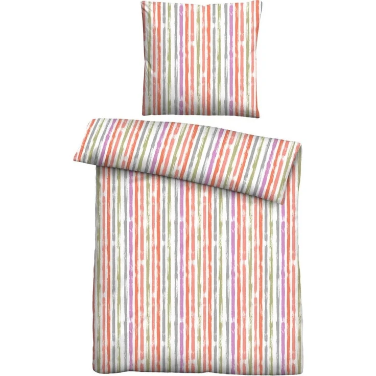 Traumhaft schlafen - Castell - Markenbettwäsche Baumwoll Seersucker Bettwäsche 0020372 LÄNGSSTREIFEN, rot, 1x 155x220 cm + 1x 80x80 cm – Bild 2