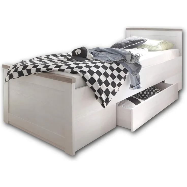 Bett Lars / Luca, Holzwerkstoff, Weiß, 96 x 90 x 205 cm