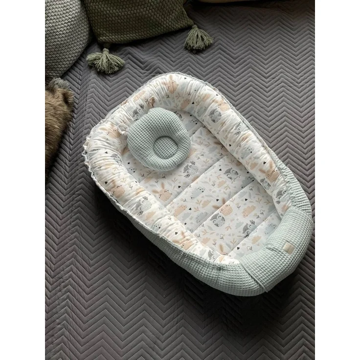 Loolay Bettnestchen Minze WAFFELPIQUE/ HASE Beige Weiß Babynest Babyausstattung, (Reisebett Nestchen SOLO/ o. in PREMIUM Geschenk SETS für Neugeborene, 2-tlg, 4 Jahreszeiten ATMUNGSAKTIVER WAFFELSTOFF Bestseller GESCHENK), LOOLAY® - 100% Europäische St... – Bild 2