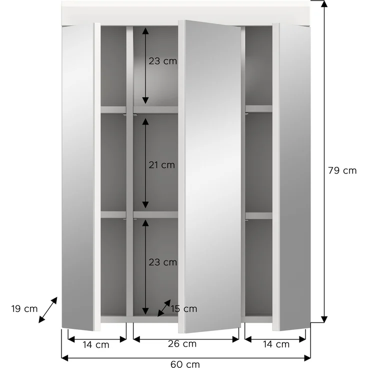 Xonox Scout Spiegelschrank (B/H/T: 60x79x18 cm) in weiß Nachbildung und weiß Hochglanz tiefzieh – Bild 4