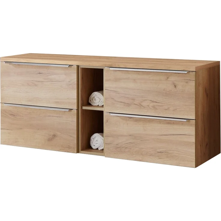 Waschtischunterschrank 141cm mit 4 Auszügen und Regal TOSKANA-56 in Wotaneiche, B/H/T ca. 141/59,5/46 cm – Bild 1
