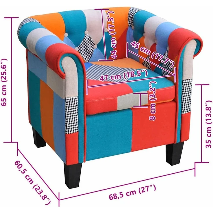 vidaXL Sessel mit Patchwork-Design Stoff [241027] – Bild 3