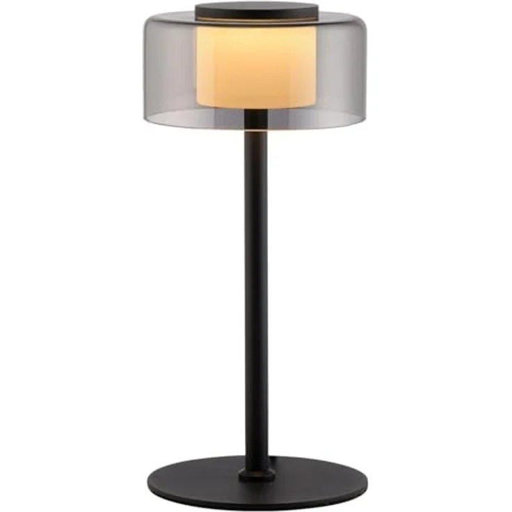 Paul Neuhaus LED Tischleuchte RIKA, Ø 15 x H 33 cm, Rauchfarben, Schwarz, Metall, Dimmfunktion, Memoryfunktion, LED fest integriert, Extra-Warmweiß, Lampenschirm aus Glas, Touch – Bild 1
