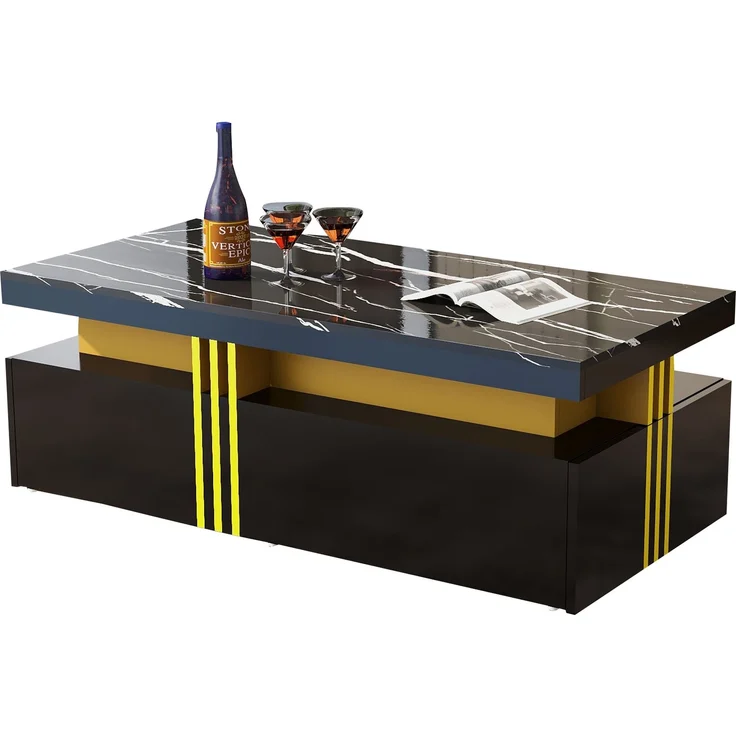 Wohnzimmermöbel Set 200x40x42 cm, mit Schubladen, mit Hochglanzoberfläche, Konstruktion aus Spanplatte, Schwarz – Bild 11