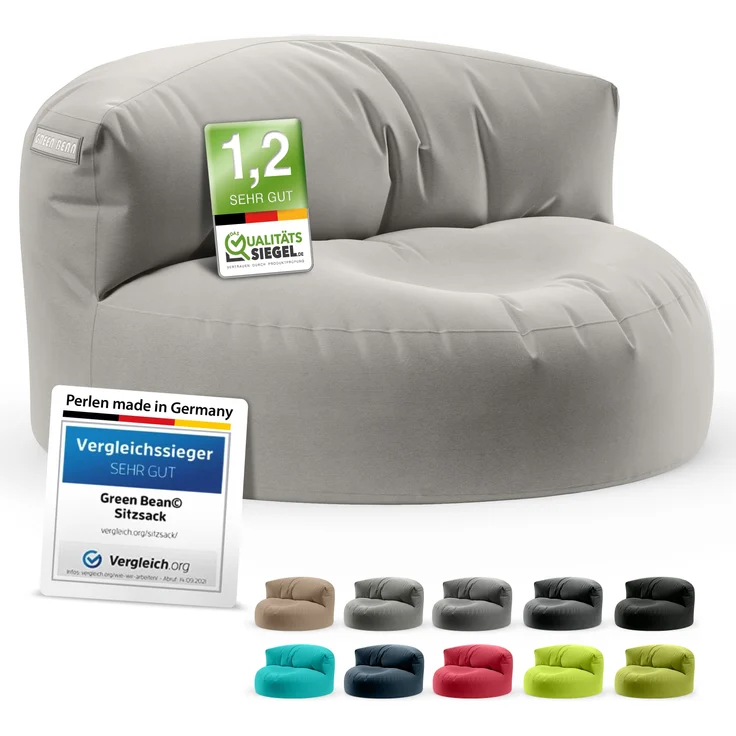 Green Bean® Sitzsack Sofa mit Füllmaterial - Lounge im Sitzsack-Design 90x50cm mit ergonomischer Rückenlehne & waschbarem Bezug - Indoor und Outdoor geeignet in Hellgrau – Bild 8