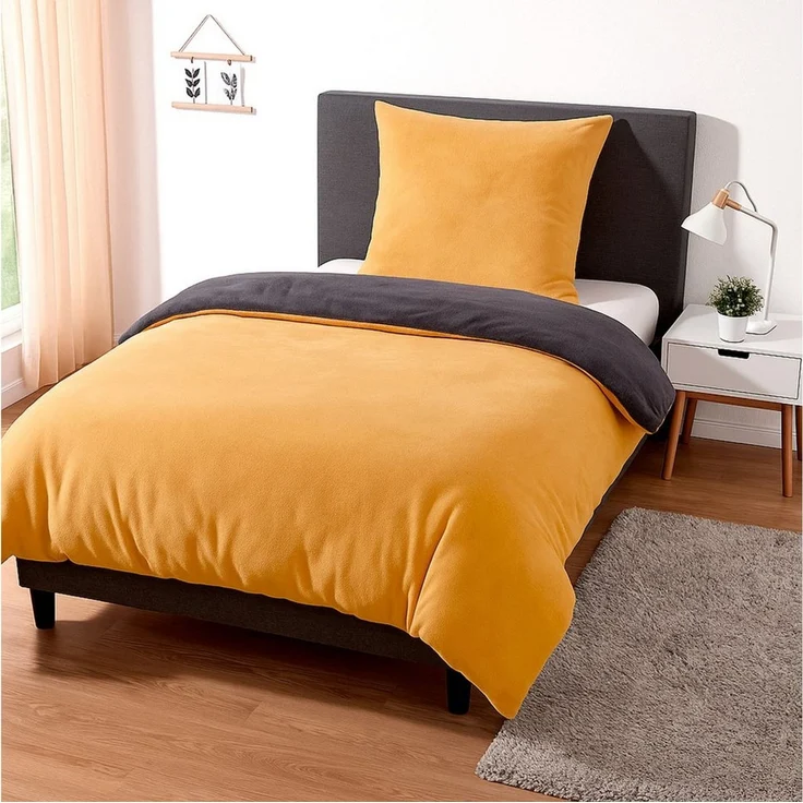 heimtexland Bettwäsche kuschelige Winter Wende-Bettwäsche Cashmere Touch, Microfaser, Kopfkissen 80x80 I Bettdecke 135x200 I curry – Bild 1