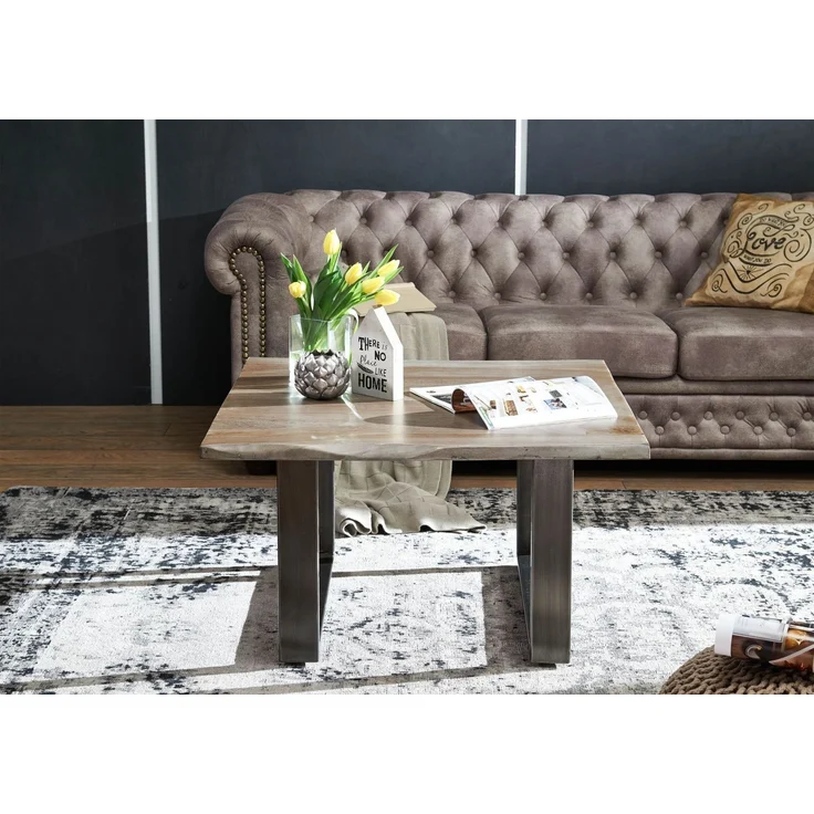 Couchtisch Sheesham 80x80x45 smoked oak lackiert Plattenstärke 2,5cm FREEFORM #0201 – Bild 4