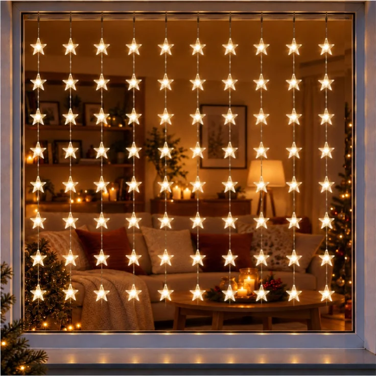 80er LED-Sternenvorhang Lichterkette Innen Außen warmweiß IP44 B100xL80cm – Bild 1