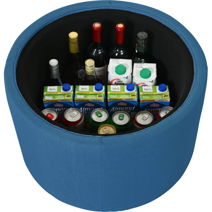Ball & Cast 2er-Set Nesting-Hocker mit Stauraum, Fußhocker mit Leinenbezug und Holzablage, 58 cm runder Couchtisch & Bank, Blau--Blau--59.6x59.6x38cm--YOUDENOVA – Bild 9