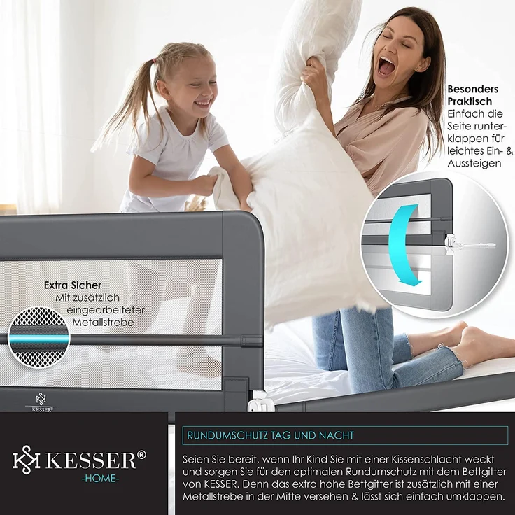 KESSER® Bettschutzgitter, Dunkelgrau, 150cm – Bild 5