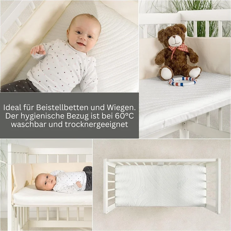 Alvi Matratze für Beistellbett & Wiege Tencel & Dry - 90x40 cm Babymatratze mit Funktionsbezug mit Nässeschutz und Luftkanälen - Oeko-TEX® Standard 100 geprüft, atmungsaktiv, allergikergeeignet – Bild 4